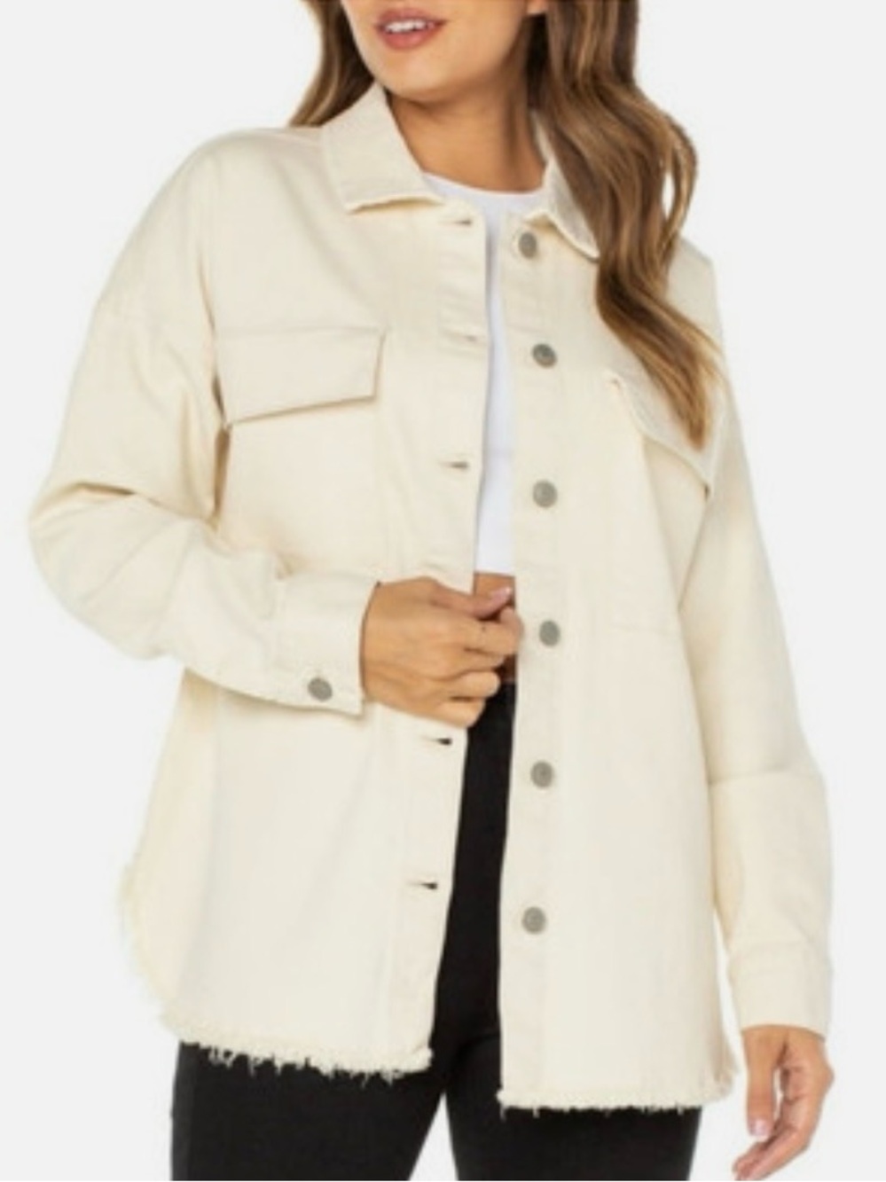 Celebrity Pink Beige Button-Front Shacket Jacket shirt w/ Pockets Size M